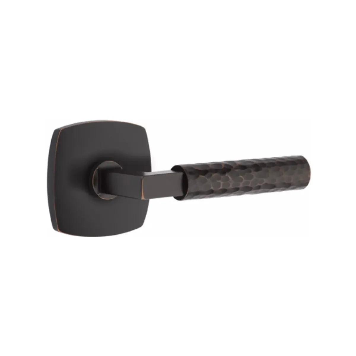 Emtek Select L-Square Hammered Lever with Urban Modern Rosette in Oil Rubbed Bronze finish