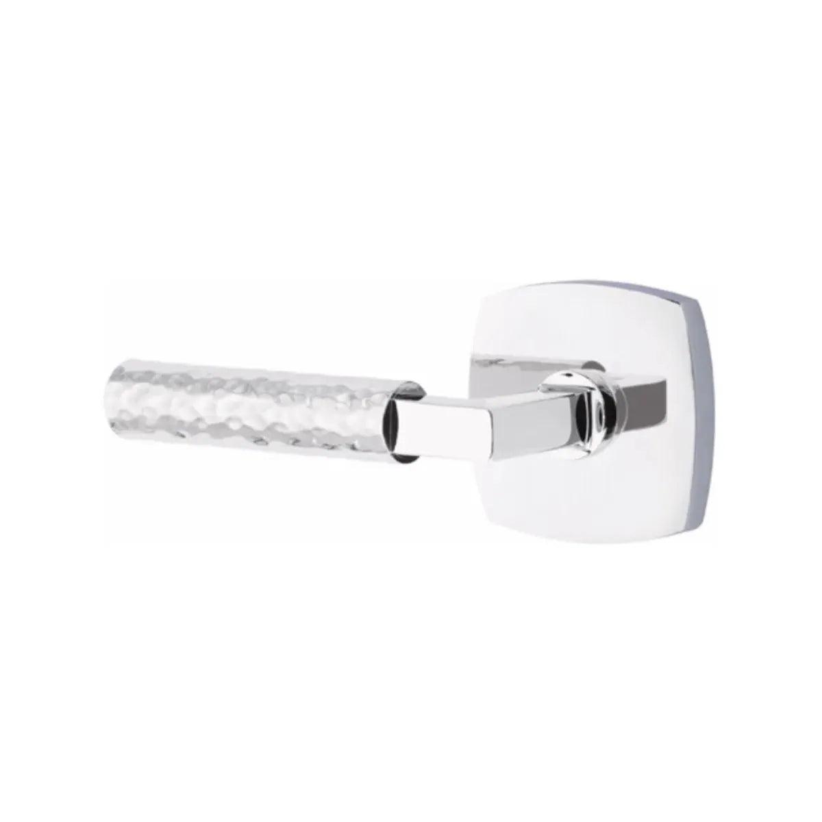 Emtek Select L-Square Hammered Lever with Urban Modern Rosette in Polished Chrome finish