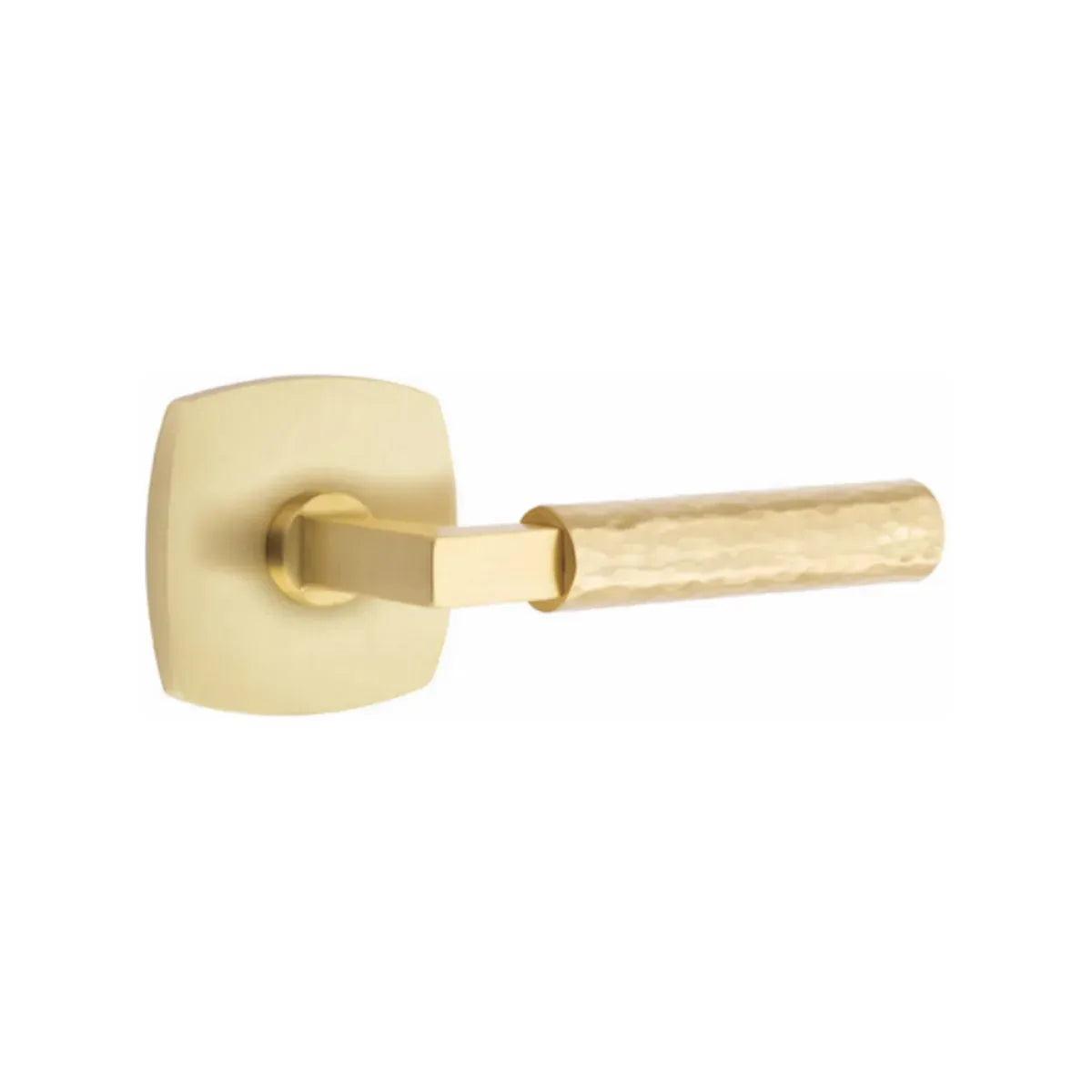 Emtek Select L-Square Hammered Lever with Urban Modern Rosette in Satin Brass finish