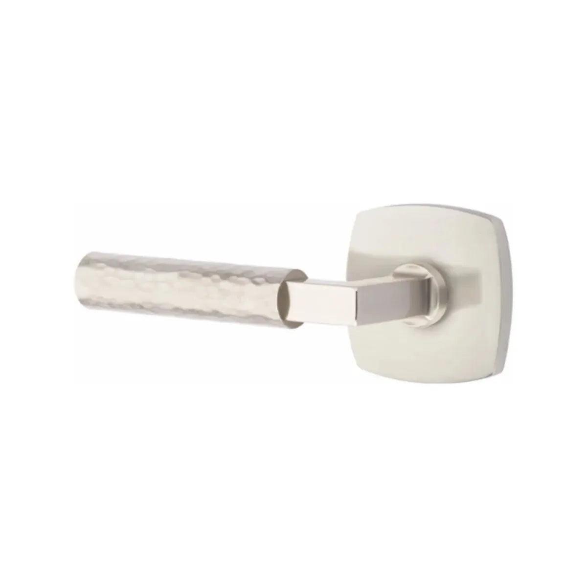 Emtek Select L-Square Hammered Lever with Urban Modern Rosette in Satin Nickel finish