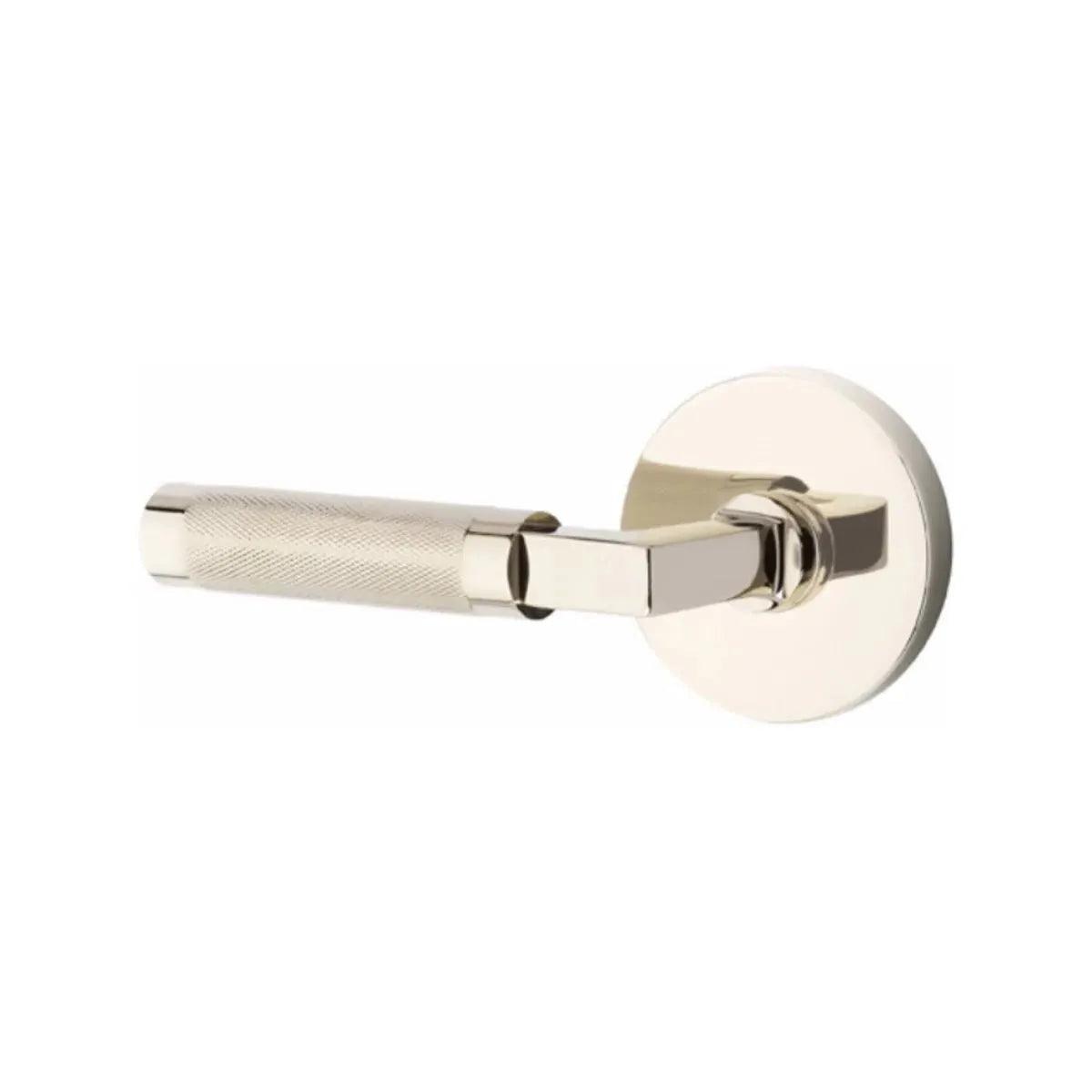 Emtek Select L-Square Knurled Lever with Disk Rosette Lifetime Polished Nickel