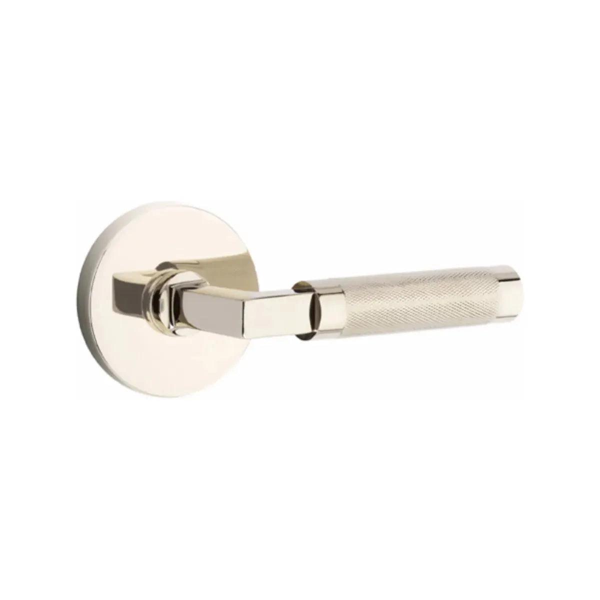 Emtek Select L-Square Knurled Lever with Disk Rosette Lifetime Polished Nickel