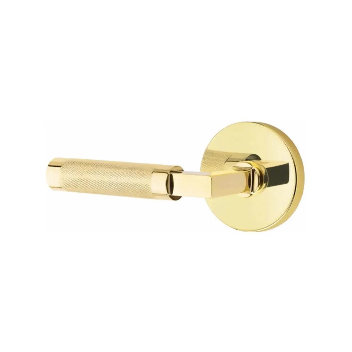 Emtek Select L-Square Knurled Lever with Disk Rosette Unlacquered Brass
