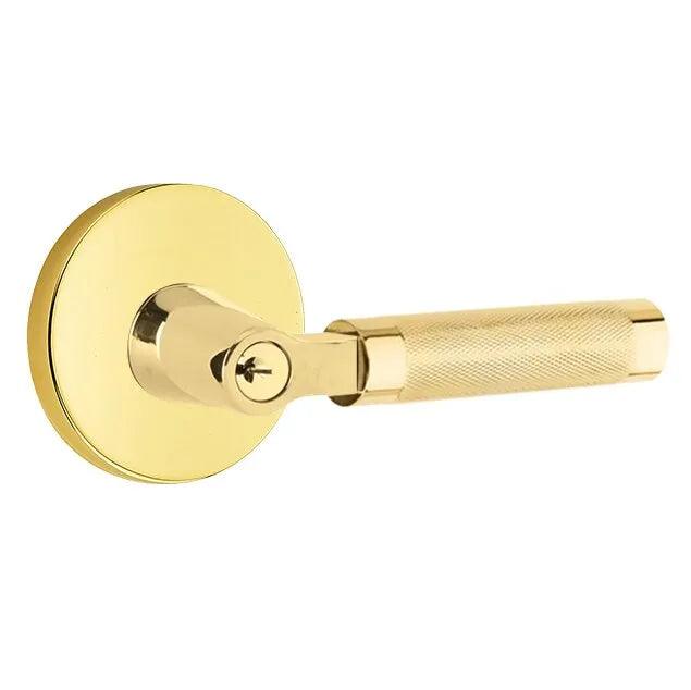 Emtek Select L-Square Knurled Lever with Disk Rosette Unlacquered Brass