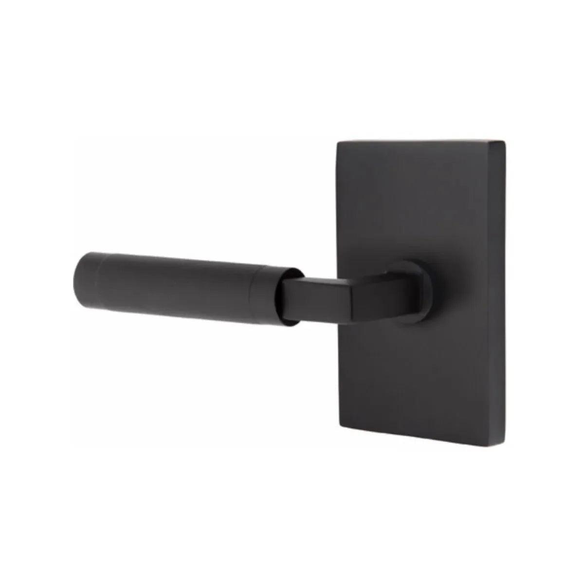 Emtek Select L-Square Knurled Lever with Modern Rectangular Rosette Flat Black