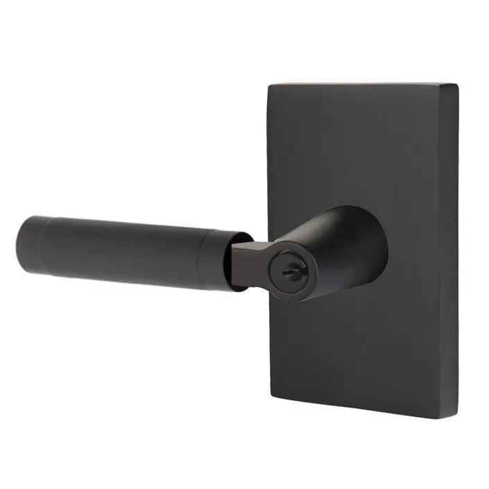 Emtek Select L-Square Knurled Lever with Modern Rectangular Rosette Flat Black