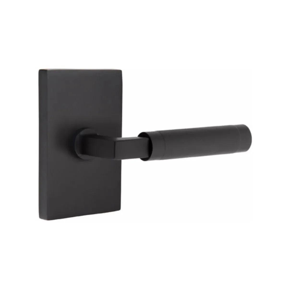 Emtek Select L-Square Knurled Lever with Modern Rectangular Rosette Flat Black