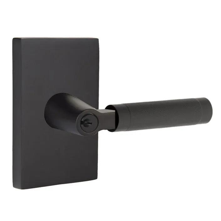Emtek Select L-Square Knurled Lever with Modern Rectangular Rosette Flat Black