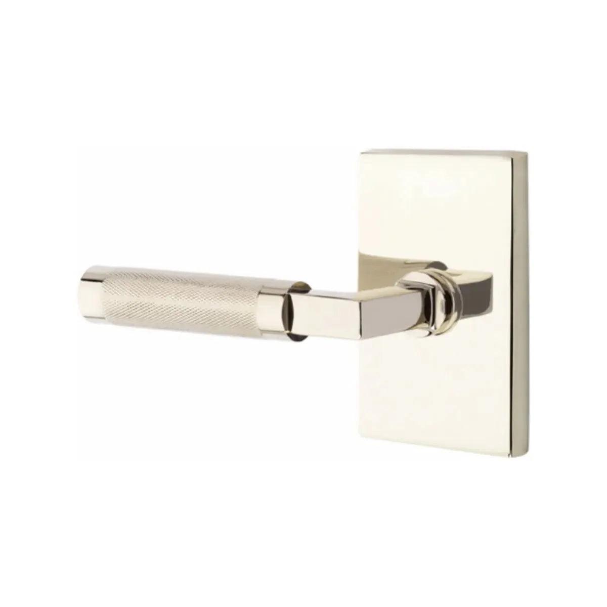 Emtek Select L-Square Knurled Lever with Modern Rectangular Rosette Lifetime Polished Nickel