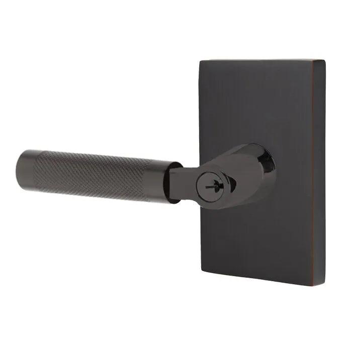Emtek Select L-Square Knurled Lever with Modern Rectangular Rosette Oil Rubbed Bronze