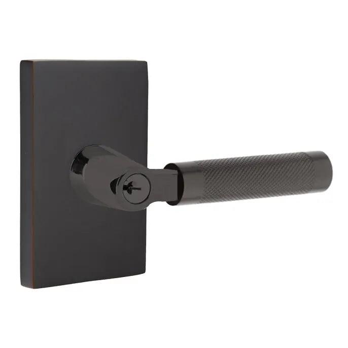 Emtek Select L-Square Knurled Lever with Modern Rectangular Rosette Oil Rubbed Bronze