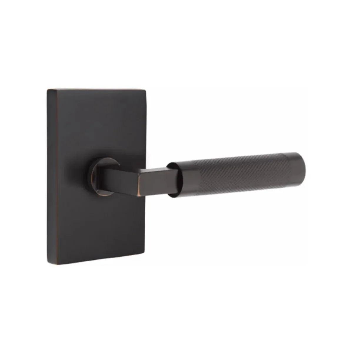 Emtek Select L-Square Knurled Lever with Modern Rectangular Rosette Oil Rubbed Bronze