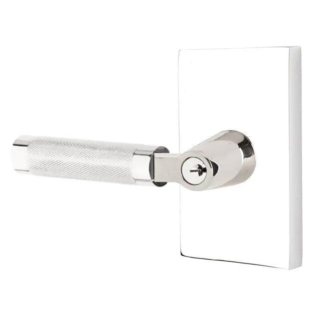 Emtek Select L-Square Knurled Lever with Modern Rectangular Rosette Polished Chrome
