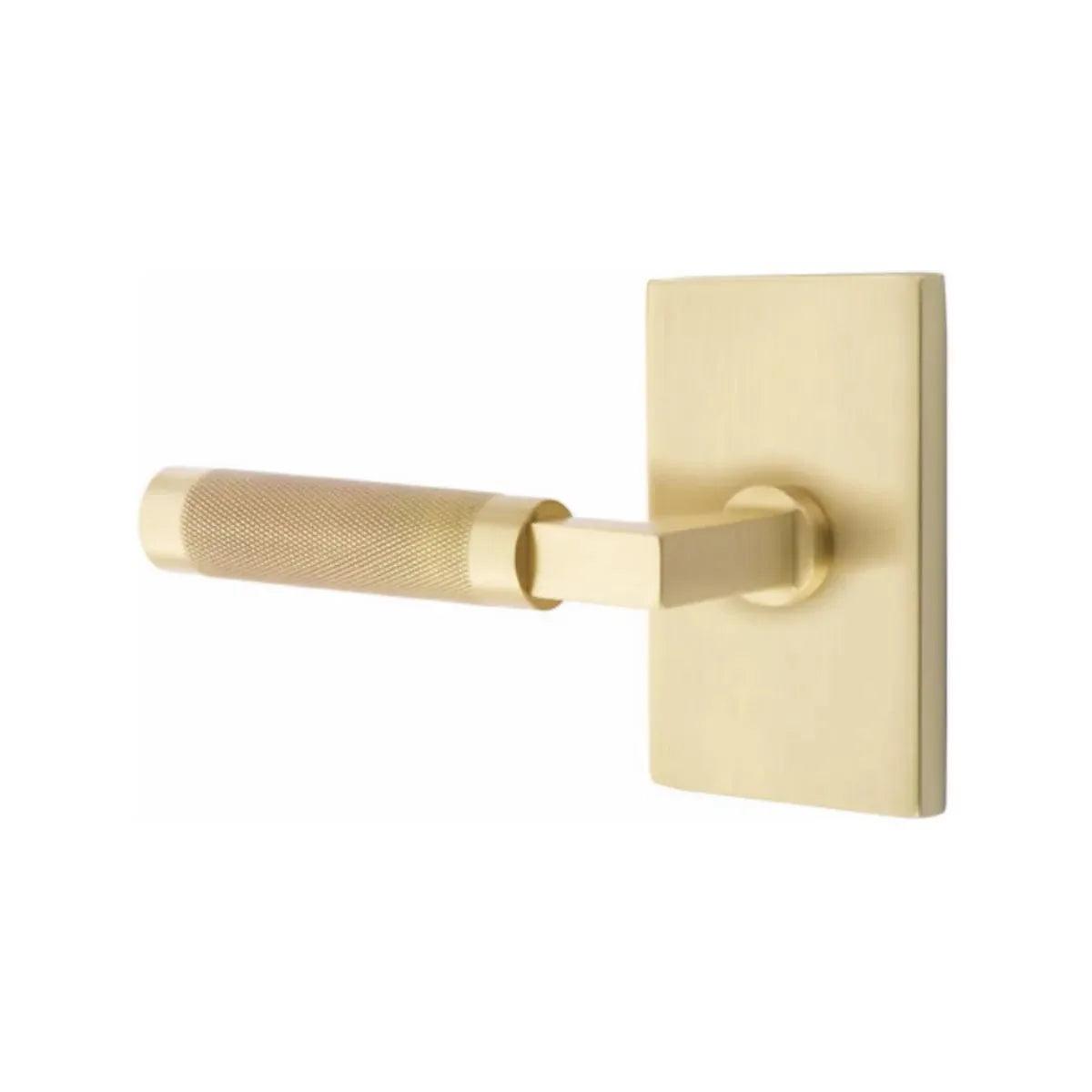 Emtek Select L-Square Knurled Lever with Modern Rectangular Rosette Satin Brass