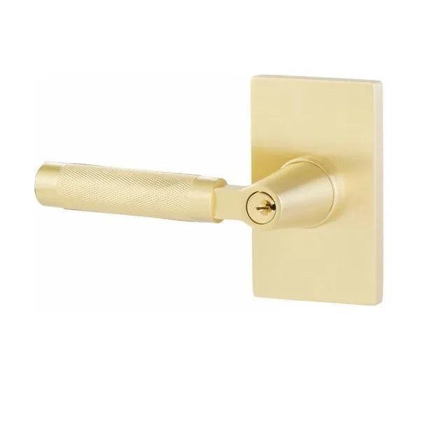 Emtek Select L-Square Knurled Lever with Modern Rectangular Rosette Satin Brass