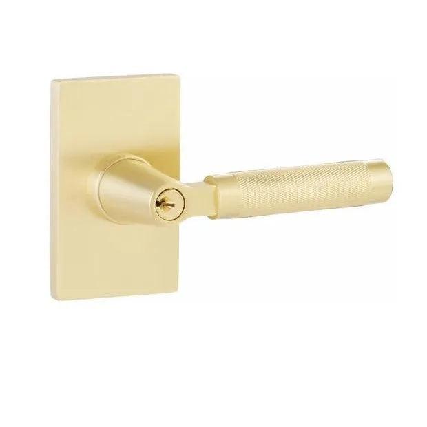 Emtek Select L-Square Knurled Lever with Modern Rectangular Rosette Satin Brass