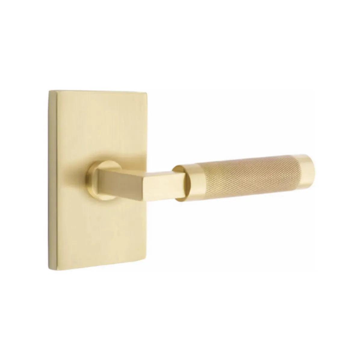 Emtek Select L-Square Knurled Lever with Modern Rectangular Rosette Satin Brass