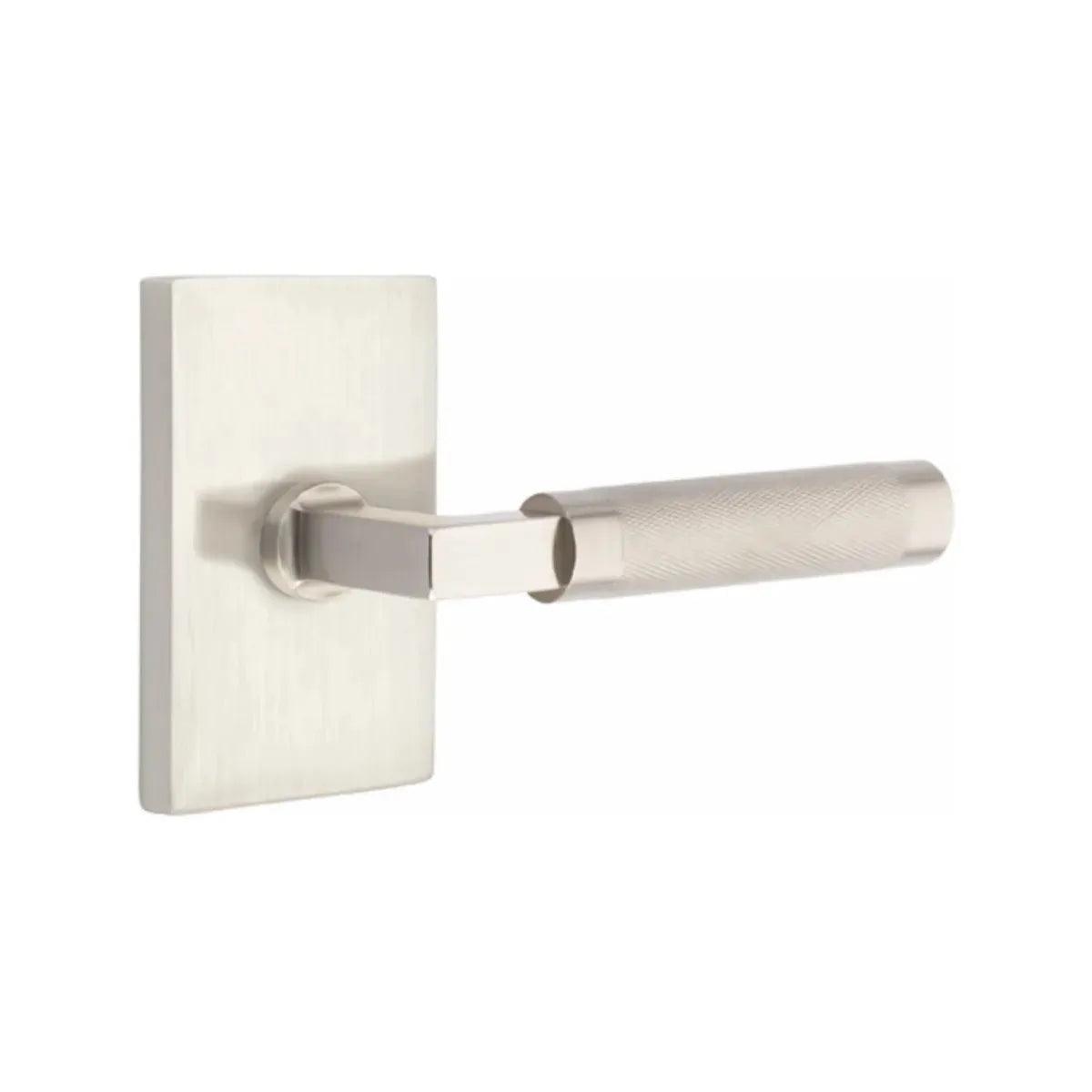 Emtek Select L-Square Knurled Lever with Modern Rectangular Rosette Satin Nickel