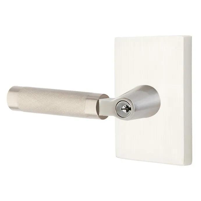 Emtek Select L-Square Knurled Lever with Modern Rectangular Rosette Satin Nickel