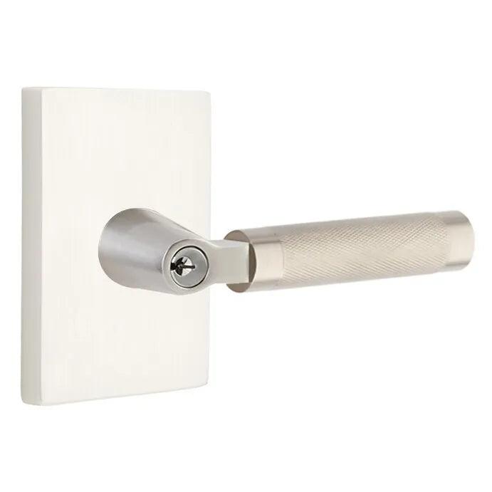 Emtek Select L-Square Knurled Lever with Modern Rectangular Rosette Satin Nickel