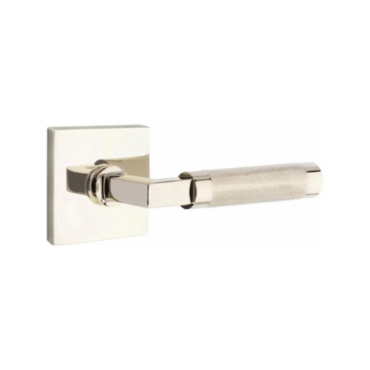 Emtek Select L-Square Knurled Lever with Square Rosette Lifetime Polished Nickel