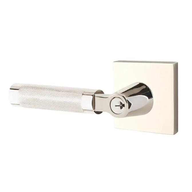Emtek Select L-Square Knurled Lever with Square Rosette Lifetime Polished Nickel