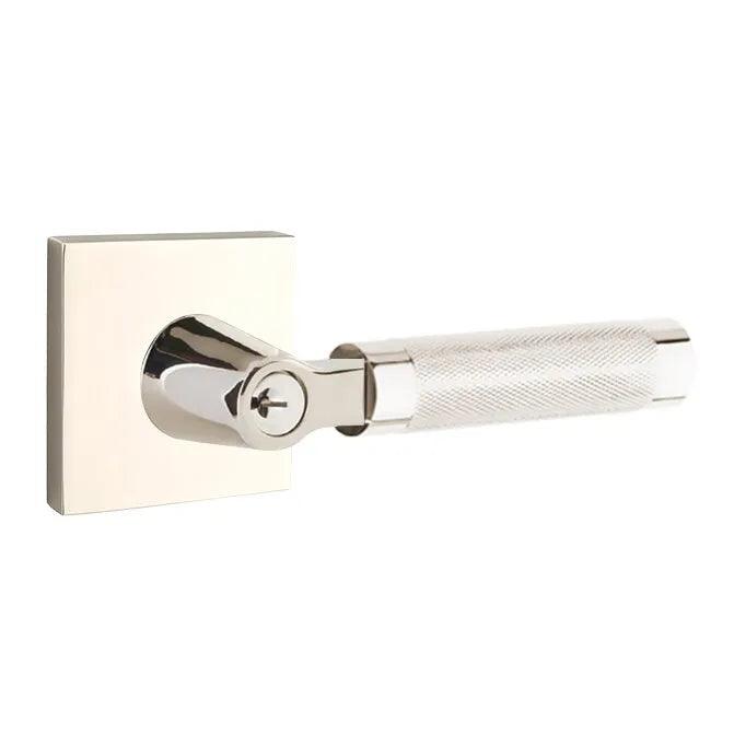Emtek Select L-Square Knurled Lever with Square Rosette Lifetime Polished Nickel