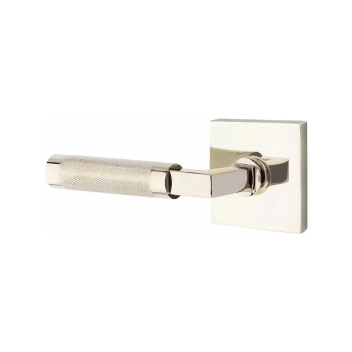 Emtek Select L-Square Knurled Lever with Square Rosette Lifetime Polished Nickel