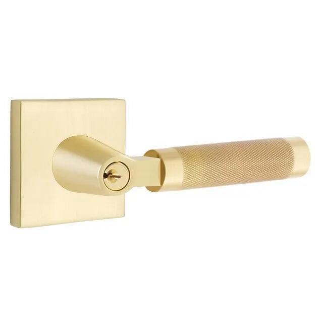 Emtek Select L-Square Knurled Lever with Square Rosette Satin Brass