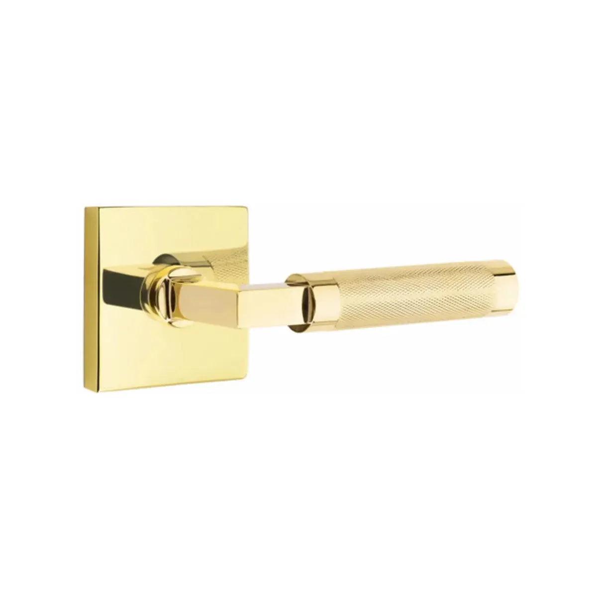 Emtek Select L-Square Knurled Lever with Square Rosette Unlacquered Brass