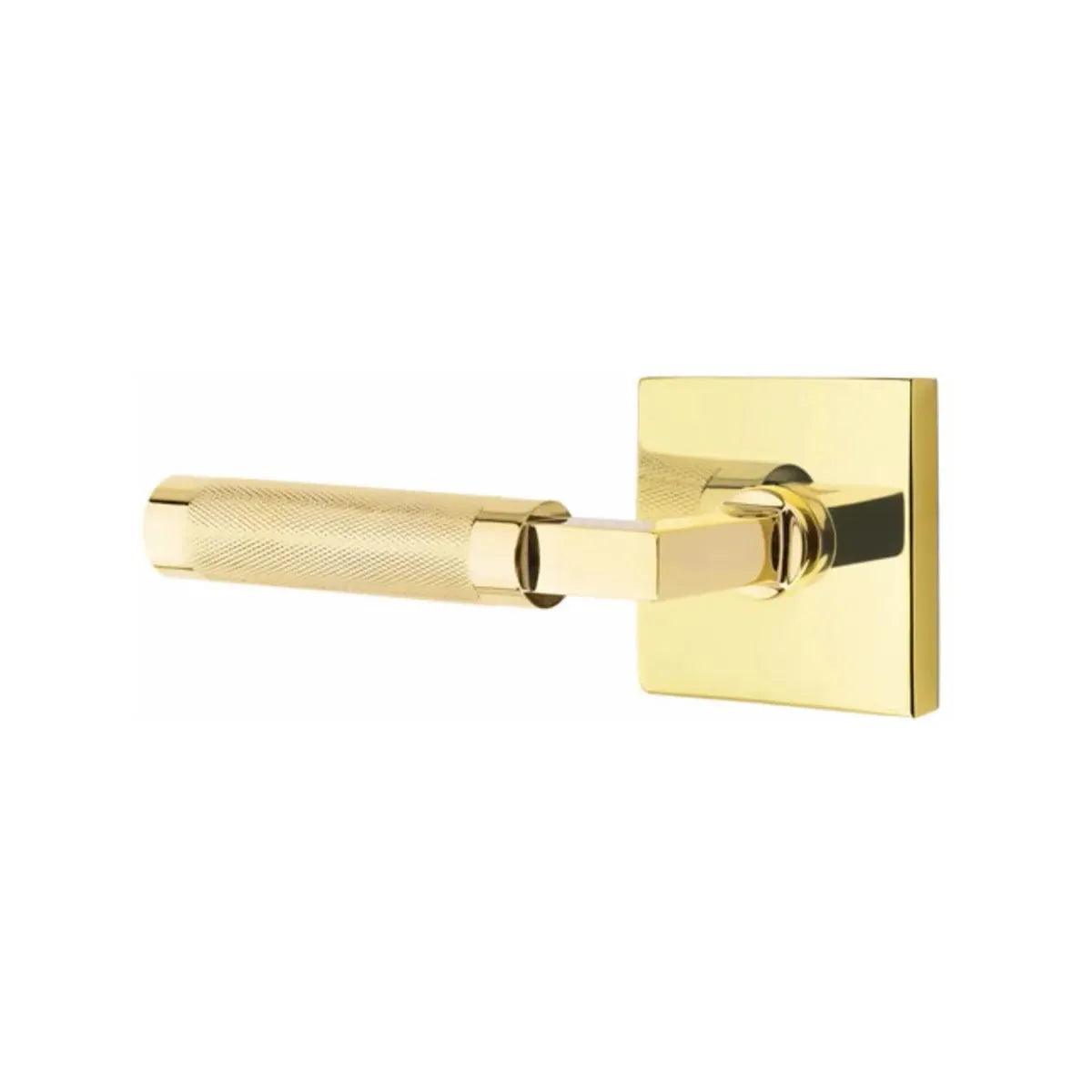 Emtek Select L-Square Knurled Lever with Square Rosette Unlacquered Brass