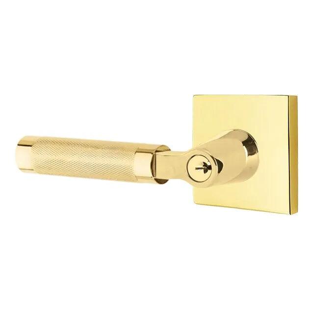 Emtek Select L-Square Knurled Lever with Square Rosette Unlacquered Brass