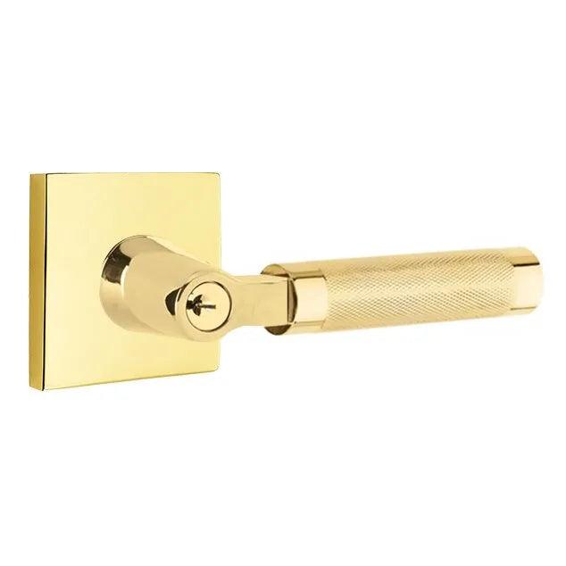 Emtek Select L-Square Knurled Lever with Square Rosette Unlacquered Brass