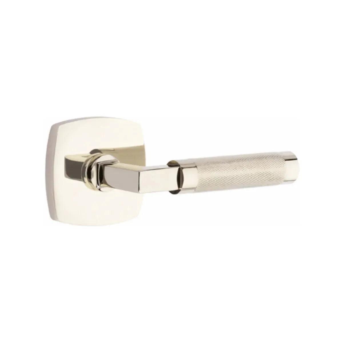 Emtek Select L-Square Knurled Lever with Urban Modern Rosette Lifetime Polished Nickel