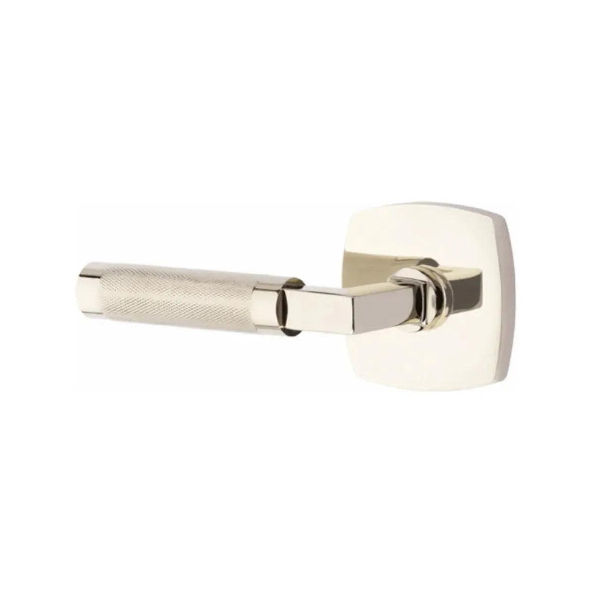 Emtek Select L-Square Knurled Lever with Urban Modern Rosette Lifetime Polished Nickel
