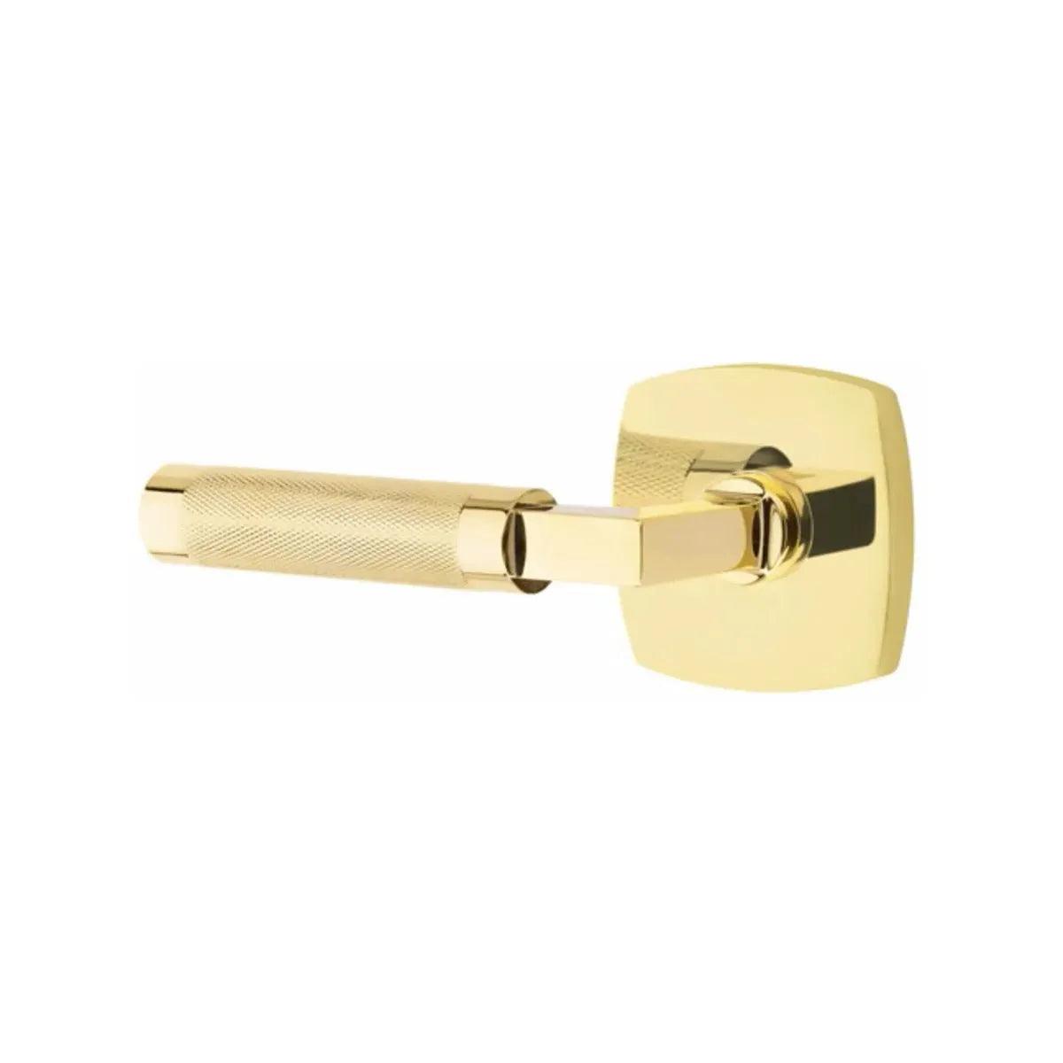 Emtek Select L-Square Knurled Lever with Urban Modern Rosette Unlacquered Brass