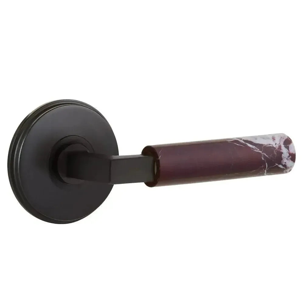Emtek Select L-Square Rosso Levanto Marble Lever with Watford Rosette in Flat Black finish