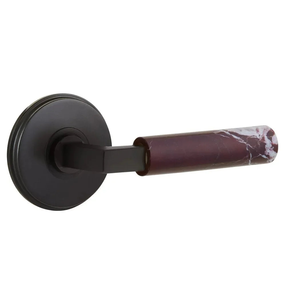 Emtek Select L-Square Rosso Levanto Marble Lever with Watford Rosette Flat Black