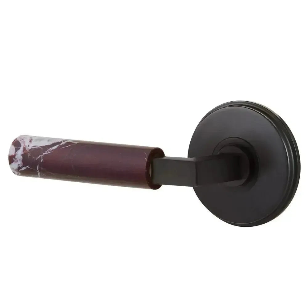 Emtek Select L-Square Rosso Levanto Marble Lever with Watford Rosette in Flat Black finish