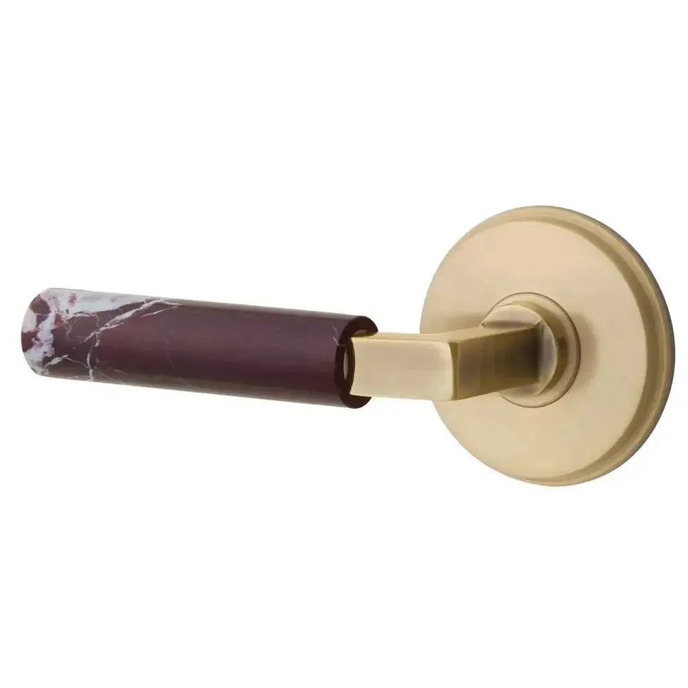 Emtek Select L-Square Rosso Levanto Marble Lever with Watford Rosette in French Antique finish
