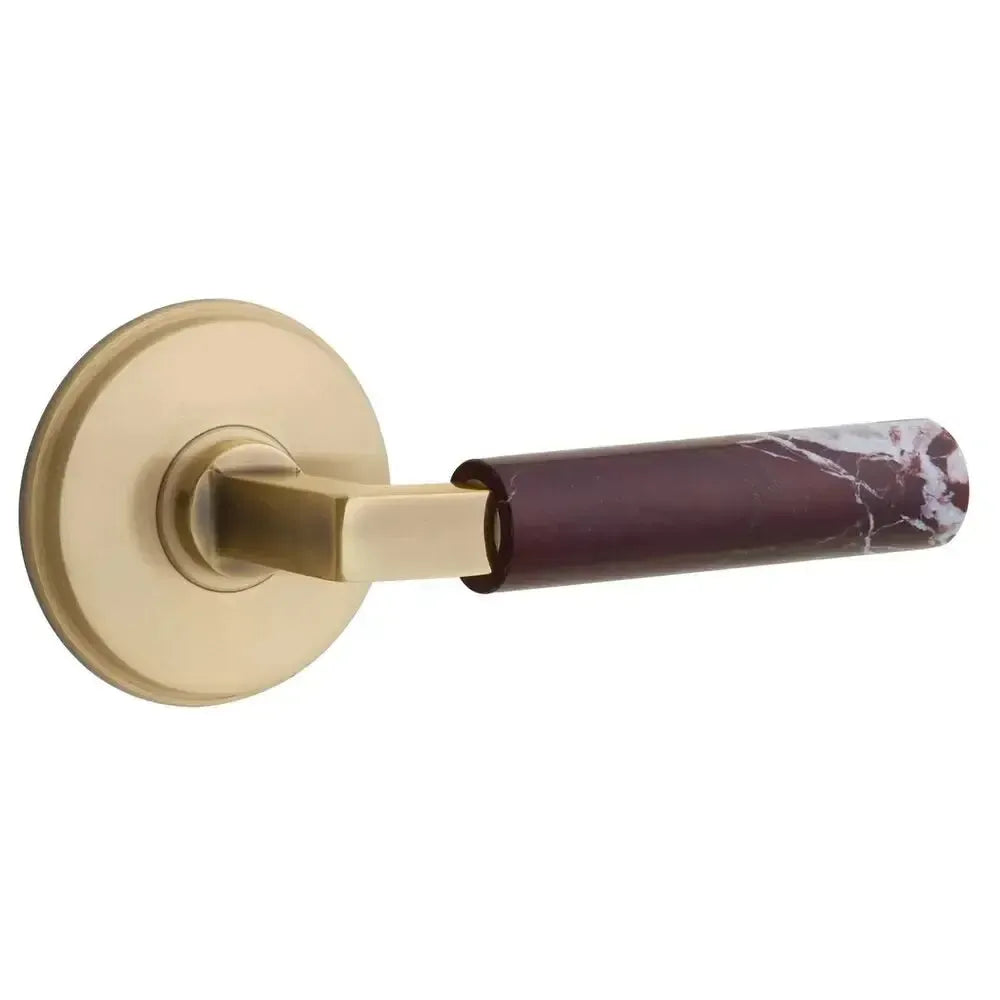 Emtek Select L-Square Rosso Levanto Marble Lever with Watford Rosette in French Antique finish