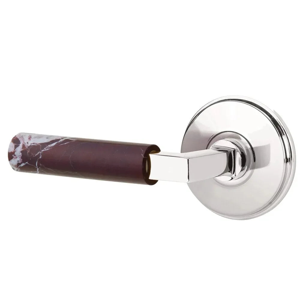 Emtek Select L-Square Rosso Levanto Marble Lever with Watford Rosette Polished Chrome