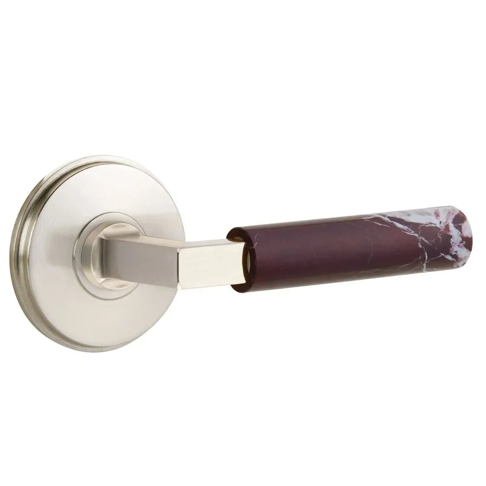 Emtek Select L-Square Rosso Levanto Marble Lever with Watford Rosette Satin Nickel