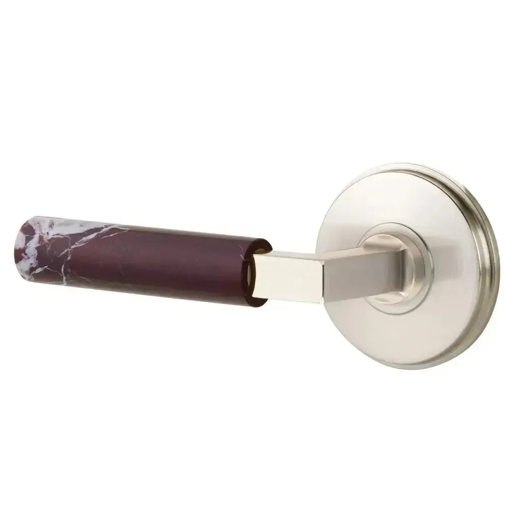 Emtek Select L-Square Rosso Levanto Marble Lever with Watford Rosette in Satin Nickel finish