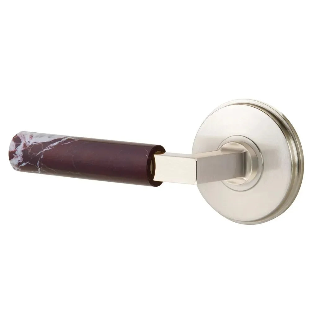 Emtek Select L-Square Rosso Levanto Marble Lever with Watford Rosette Satin Nickel