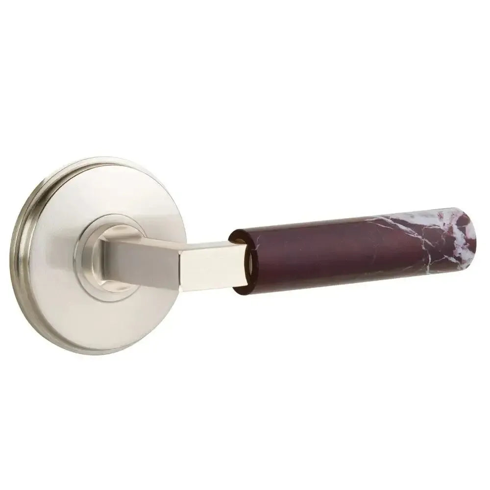 Emtek Select L-Square Rosso Levanto Marble Lever with Watford Rosette in Satin Nickel finish
