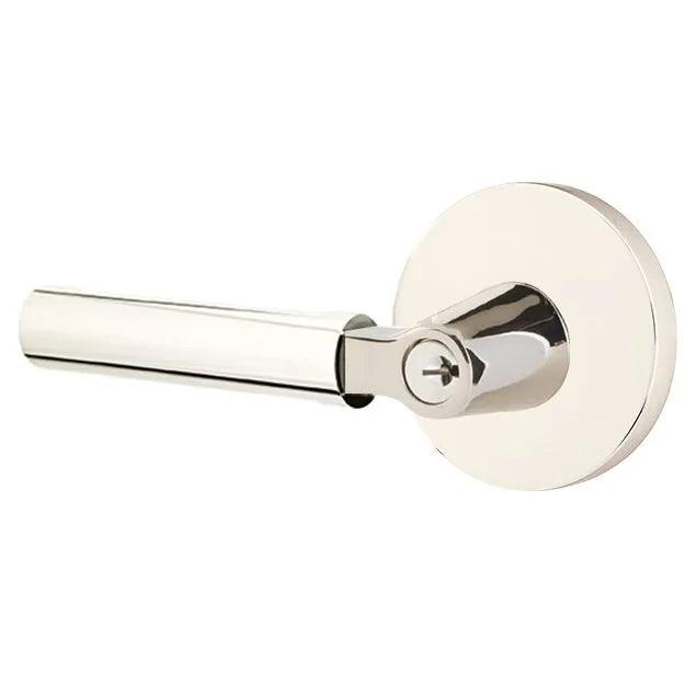 Emtek Select L-Square Smooth Key in Lever with Disk Rosette Lifetime Polished Nickel
