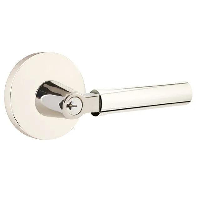 Emtek Select L-Square Smooth Key in Lever with Disk Rosette Lifetime Polished Nickel