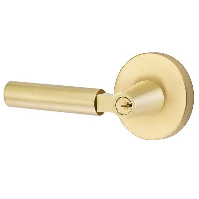 Emtek Select L-Square Smooth Key in Lever with Disk Rosette Satin Brass
