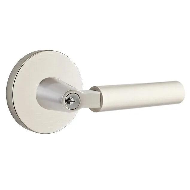Emtek Select L-Square Smooth Key in Lever with Disk Rosette Satin Nickel
